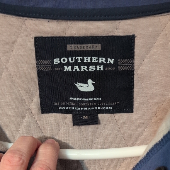 Southern Marsh Two-Tone Quilted Pullover - Navy and Tan - Picture 3 of 7